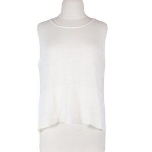 Rani Arabella Women's Large White Sequin Linen Knit Tank Top Sleeveless Shirt